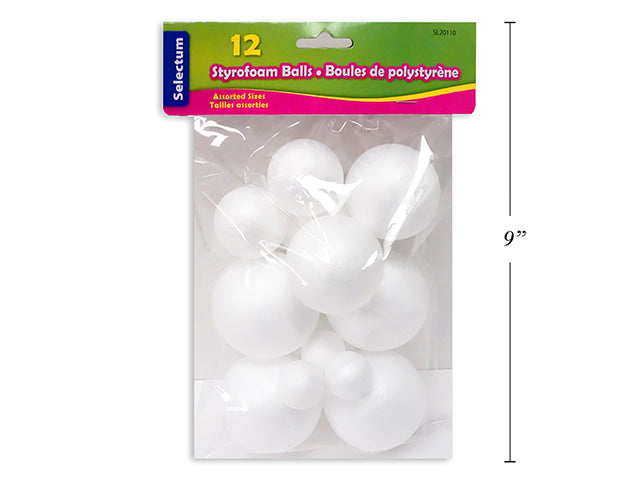 Carton of 12 Assorted Size Styrofoam Balls 12 Pack