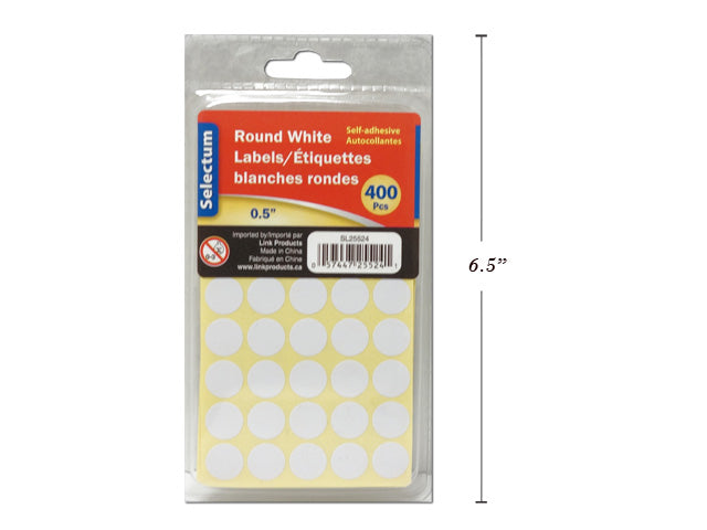 Carton of 24 White Round Labels 400 Pieces