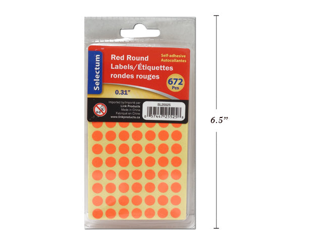 Carton of 24 Self Adhesive Red Round Labels 672 Labels