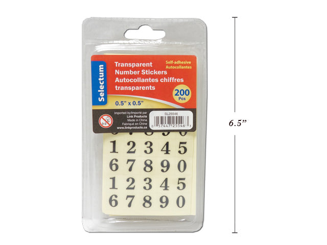 Carton of 24 Transparent Numbers Black 200 Pack