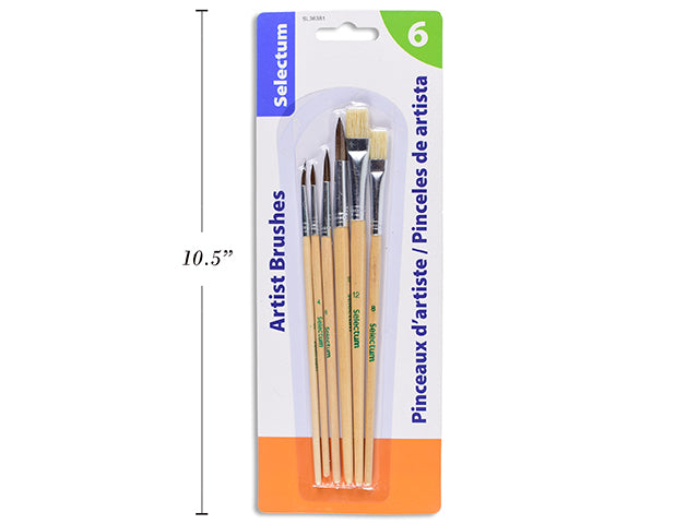 Carton of 24 Assorted Round And Flat Wood Handle Art Brushes