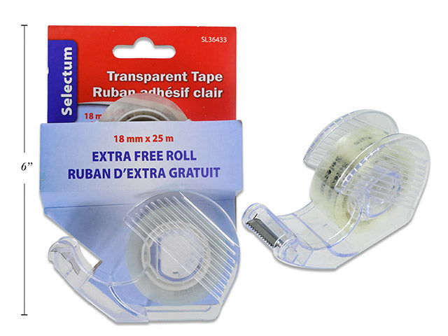 Carton of 12 Transparent Tape With Extra Refill Roll