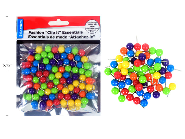 Carton of 12 Brite Fashion Round Push Pins 80 Pack