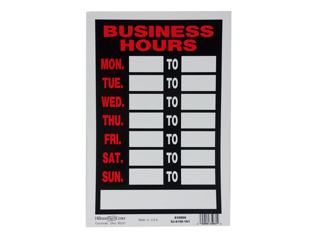 Carton of 12 Business Hours Sign