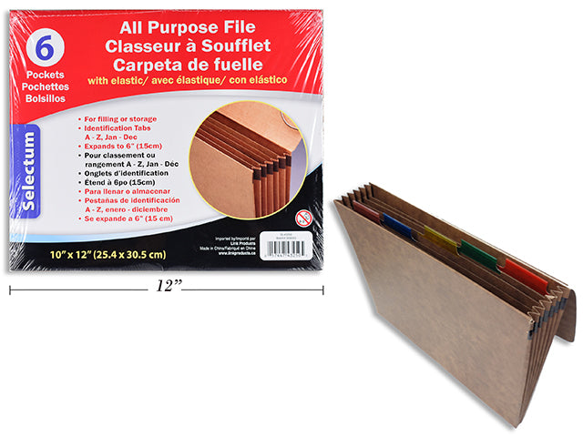 Carton of 12 All Purpose File With 6 Pockets