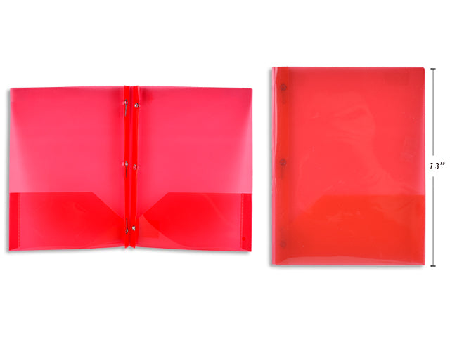 Carton of 50 Red Plastic Portfolio With Prongs And 2 Pockets