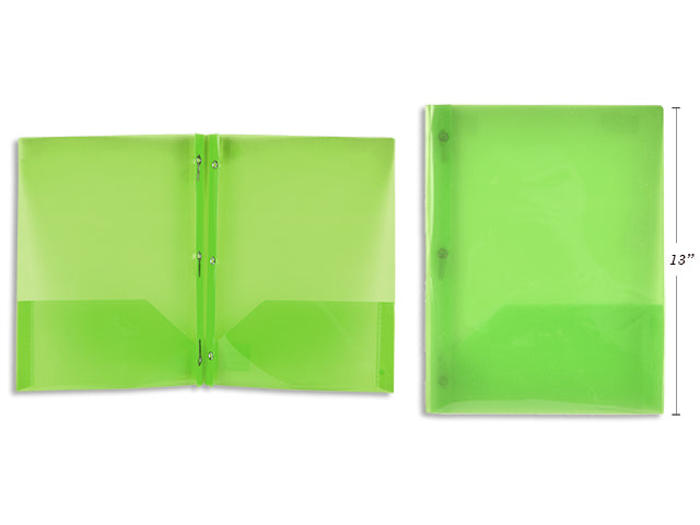 Carton of 50 Green Plastic Portfolio With Prongs And 2 Pockets