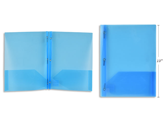 Carton of 50 Light Blue Plastic Portfolio With Prongs And 2 Pockets