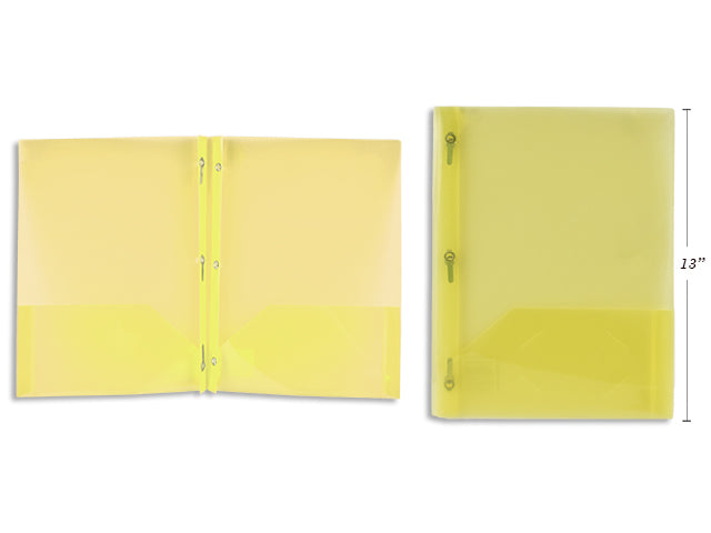 Carton of 50 Yellow Plastic Portfolio With Prongs And 2 Pockets