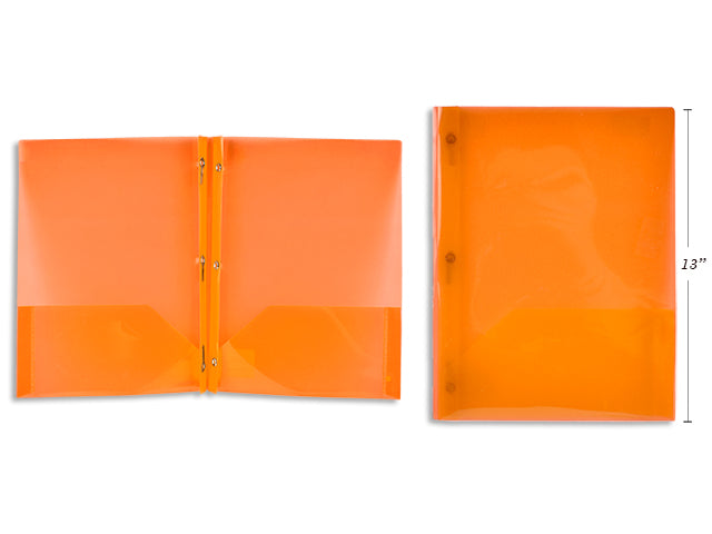 Carton of 50 Orange Plastic Portfolio With Prongs And 2 Pockets