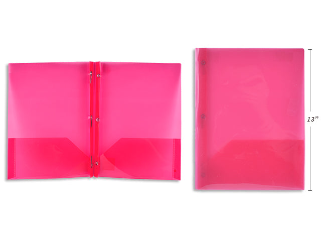 Carton of 50 Pink Plastic Portfolio With Prongs And 2 Pockets