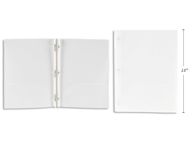 Carton of 50 White Plastic Portfolio With Prongs And 2 Pockets