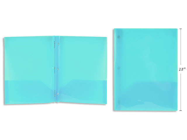 Carton of 50 Teal Plastic Portfolio With Prongs And 2 Pockets