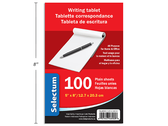 Carton of 12 5X8 Writing Tablets 100 Sheet Plain Unruled Paper"