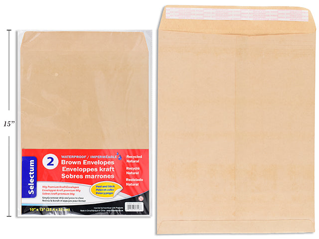 Carton of 36 Waterproof Kraft Envelope 10X13" 2/Pkg (90 Gsm ) Self- Stick