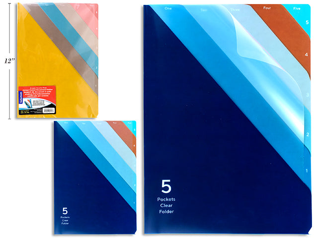 Carton of 12 Five Layer Pp Color Coded Document Holder (5 Pkts 22*31*0.13Cm ( 8.3X11.7" ) Holds Min. 80 Shts