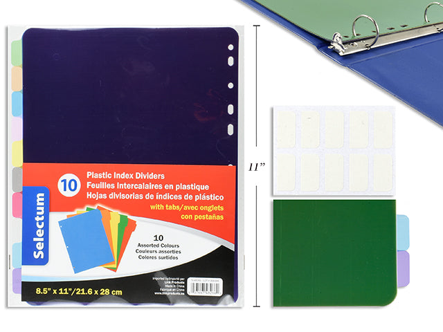 Carton of 24 10 Pc Poly Index Dividers 8.5"X11" With Tabs ( 10 Asst Colors ) Plastic Material