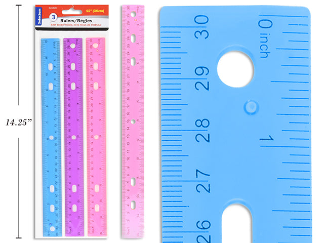 Carton of 24 Plastic Rulers With Binder Holes