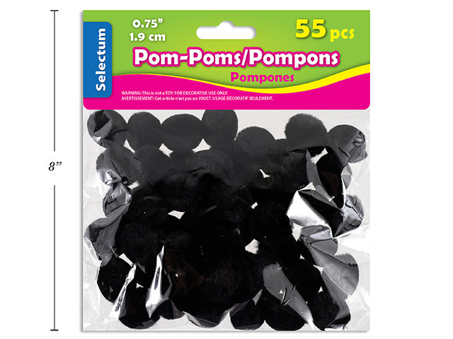 Carton of 12 Black Pom Poms 55 Pack