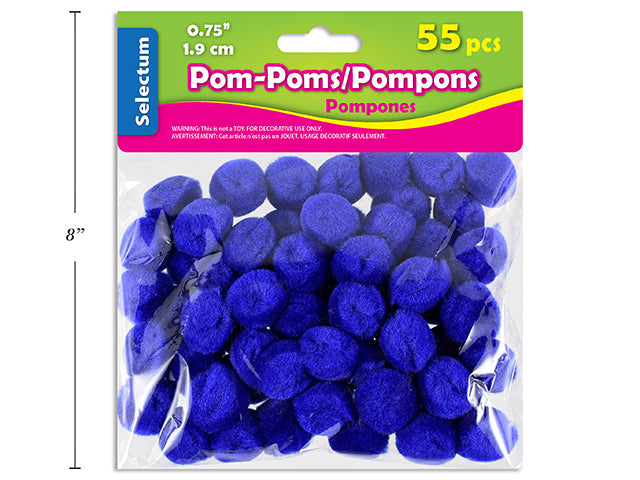 Carton of 12 Blue Pom Poms 55 Pack