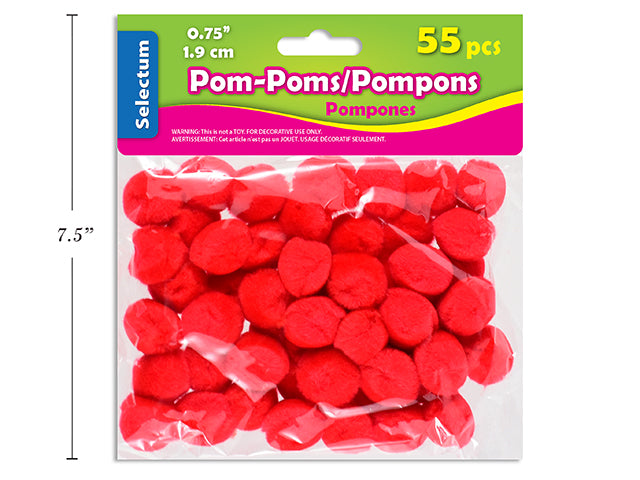 Carton of 12 Red Pom Poms 55 Pack