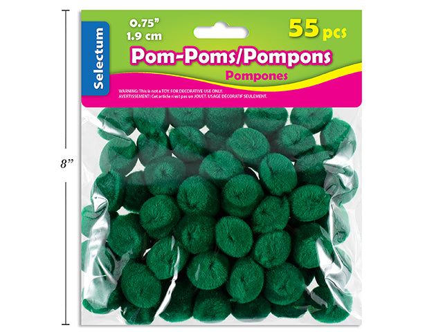 Carton of 12 Green Pom Poms 55 Pack