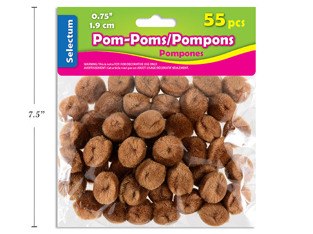 Carton of 12 Brown Pom Poms 55 Pack