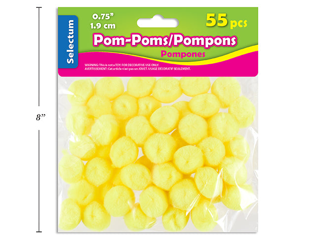 Carton of 12 Yellow Pom Poms 55 Pack