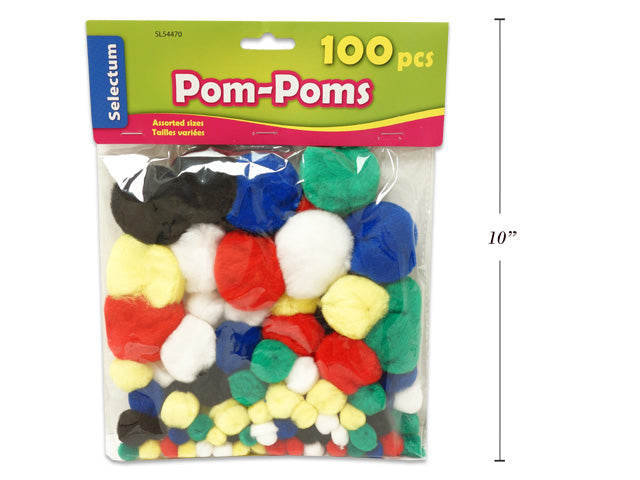 Carton of 12 Pom Poms Assorted Colors 100 Pack