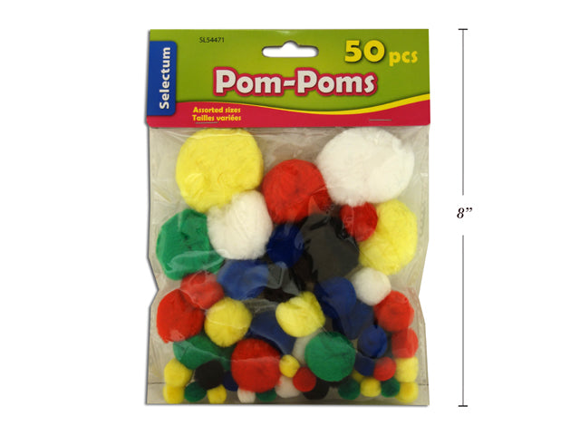 Carton of 12 Pom Poms Assorted Colors 50 Pack