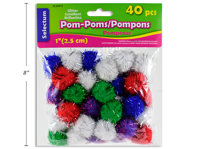 Carton of 12 Glitter Pom Poms 40 Pack