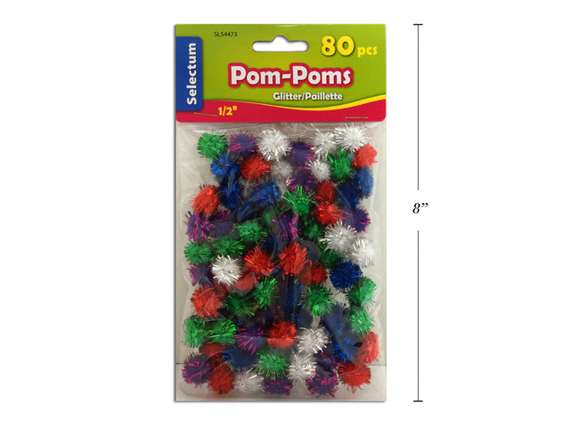 Carton of 12 Glitter Pom Poms 80 Pack