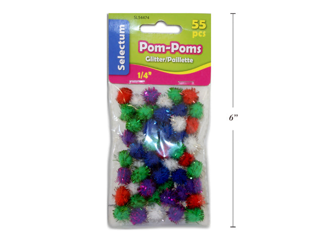 Carton of 12 Glitter Pom Poms 55 Pack