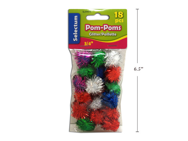 Carton of 12 Glitter Pom Poms 18 Pack