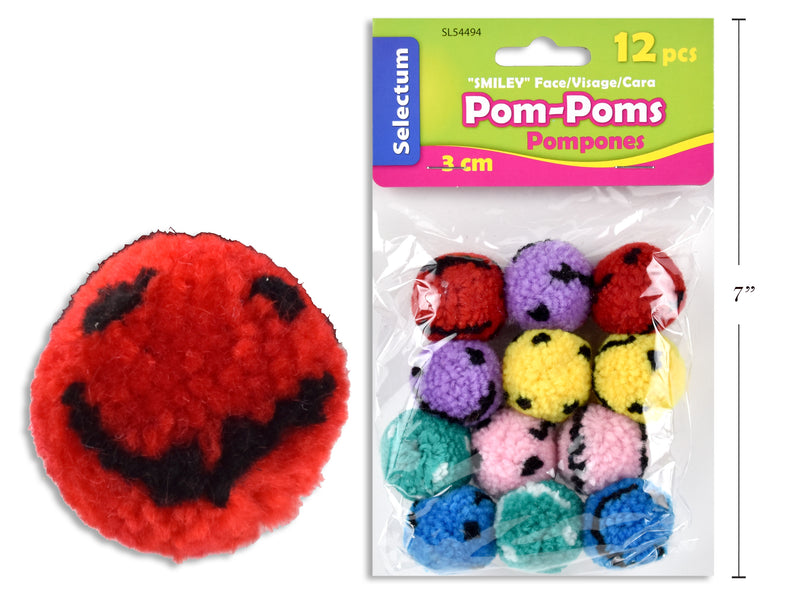 Carton of 12 Smiley Face Pom Poms