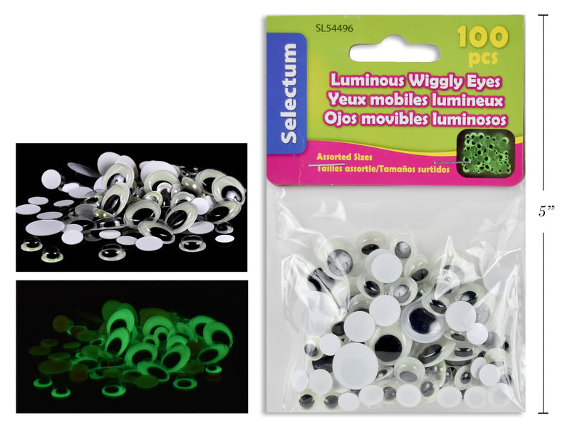 Carton of 12 Luminous Wiggly Round Eyes 100 Pack