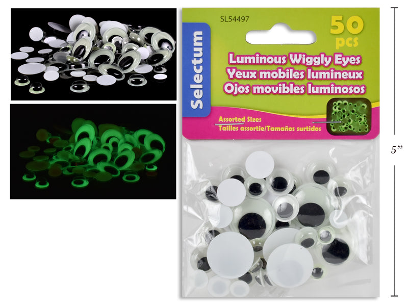 Carton of 12 Luminous Wiggly Round Eyes 50 Pack