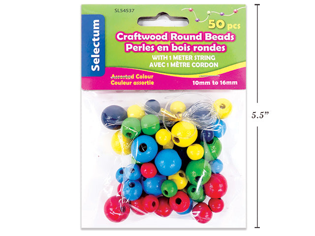 Carton of 12 Round Wood Beads