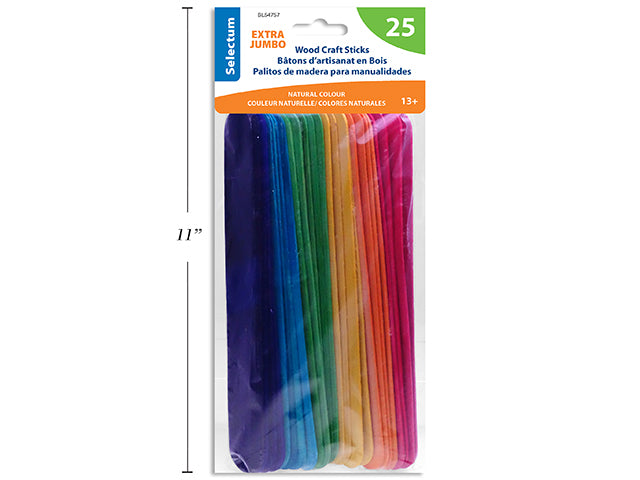 Carton of 12 Extra Jumbo Wood Craft Sticks 25 Pack