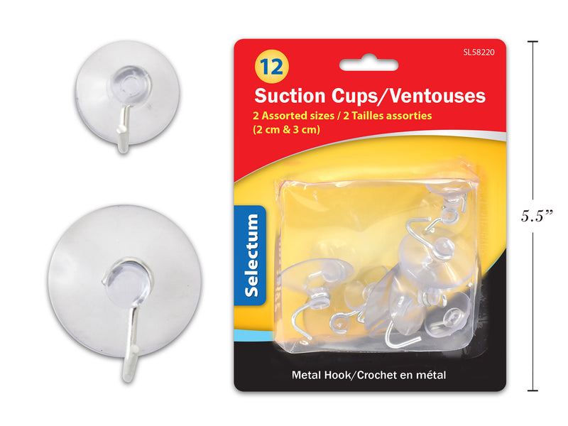 Carton of 12 Suction Cups With Metal Hook