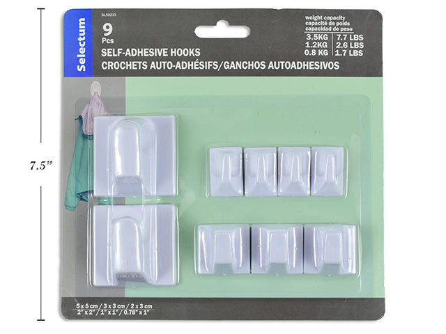 Carton of 12 Self-Adhesive Hooks Asst Sizes 9Pcs Ttl (50X50Mm Cap;3.5Kg+30X30Mm Cap;1.2Kg+20X30Mm Cap0.