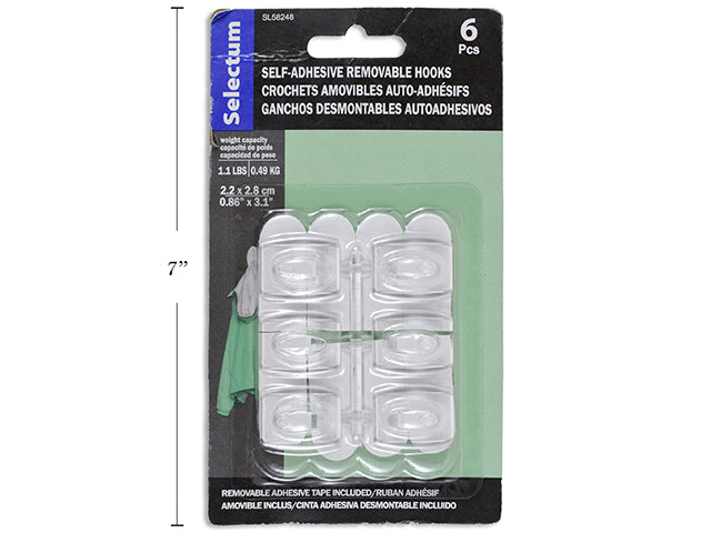 Carton of 12 Self-Adhesive Hooks 2.2X2.8Cm 6Pcs Cap; 500 Gms W/Removeable Adhesive Tape