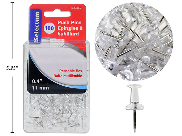 Carton of 12 Clear Push Pins 100 Pack