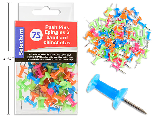 Carton of 24 Neon Color Push Pins 75 Pack