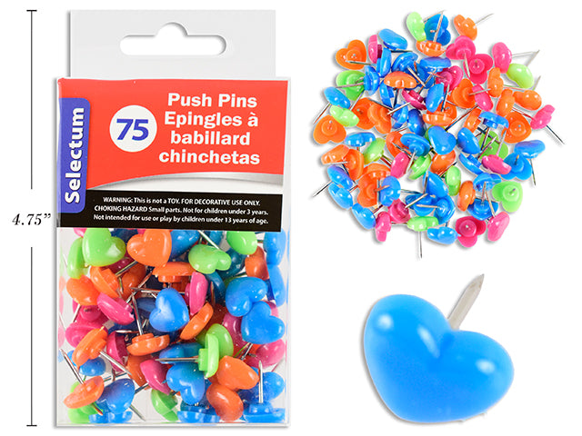 Carton of 24 Neon Heart Shape Push Pins 75 Pack