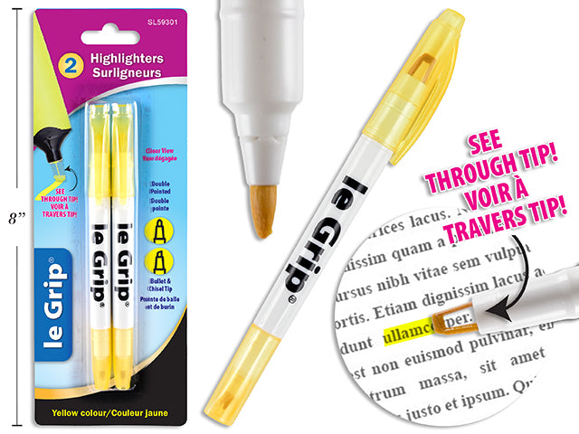 Carton of 24 2 Pc Double Pointed Clear View Yellow Highligthers Chisel/Bullet Tip( Tip Features Clear View )