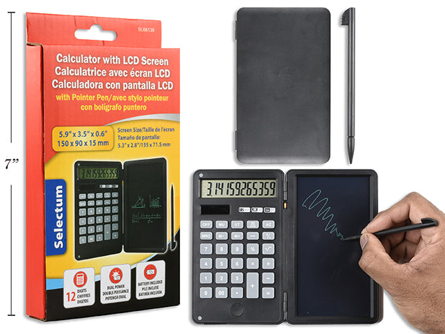 Carton of 12 Calculator With Screen And Pointer Pen