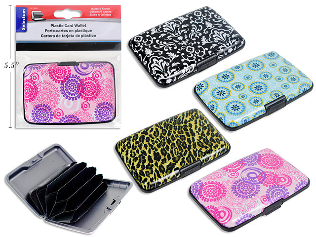 Carton of 12 Expanding Plastic Card Wallet 10.9X7.3X2Cm Holds 6 Cards- Snap Button, Asst Designs(4.3X2.8")