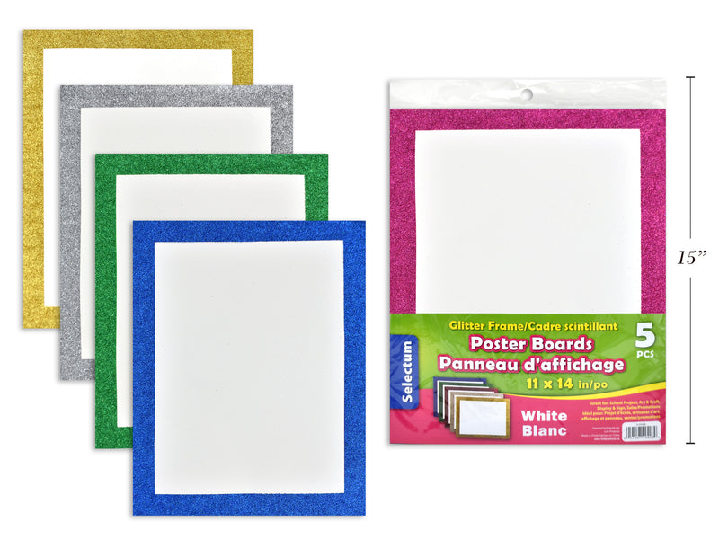 Carton of 12 Glitter Frame White Poster Board