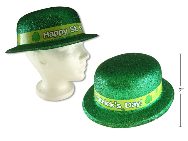 Carton of 24 St Patricks Day Printed Glitter Derby Hat